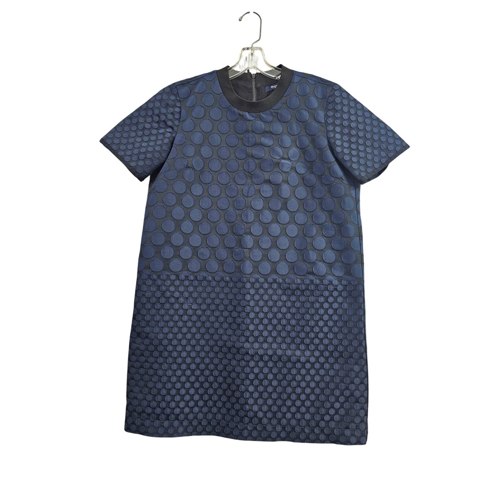 Madewell Polka Dot Shift Dress Womens Medium Navy Jacquard Short Sleeve Mini EUC